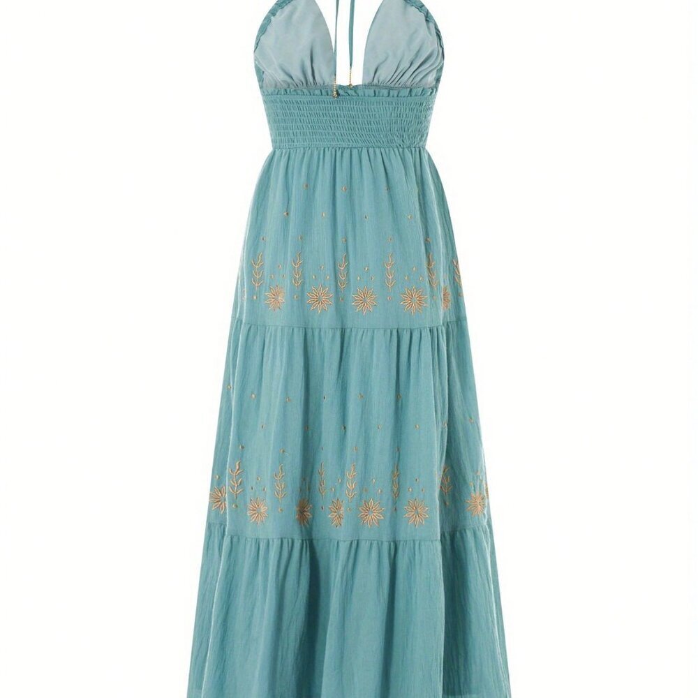 Blue Boho Women's Floral Maxi Beach Sundress - Picture 7 of 8